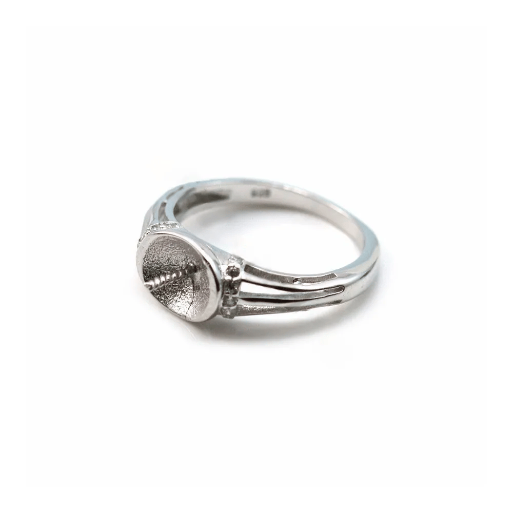 Rhodium 925 silver and zirconium adjustable ring mounting for half-drilled pearls x 1pc