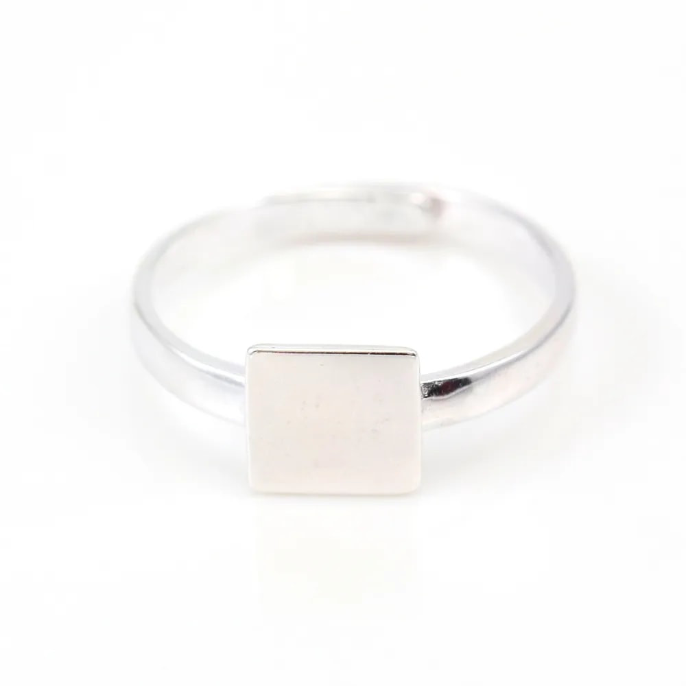 Monture de bague réglable support carré de 8mm en argent 925 x 1pc
