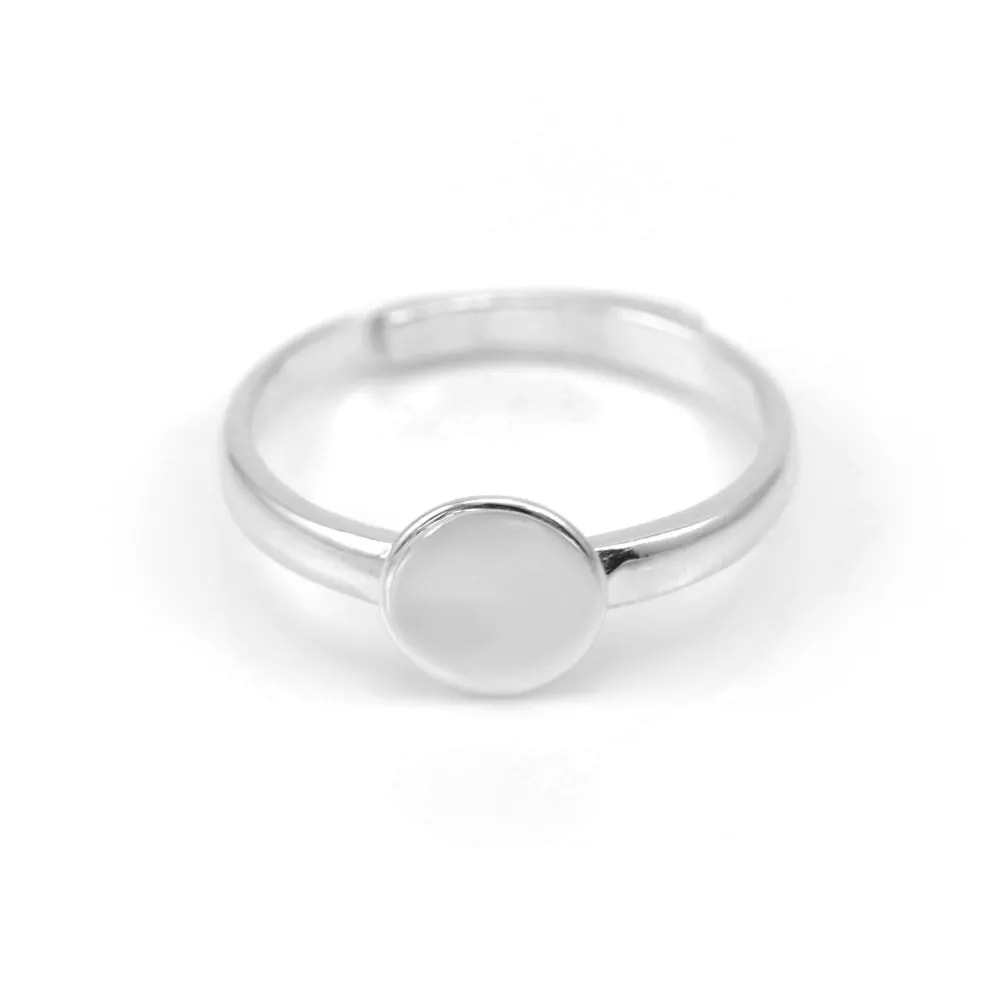 Monture de bague réglable support rond de 7.5mm en argent 925 x 1pc