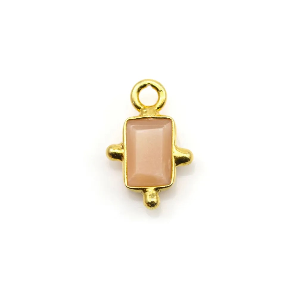 Breloque en Pierre de soleil rectangle sur argent doré 5x7mm x 1pc