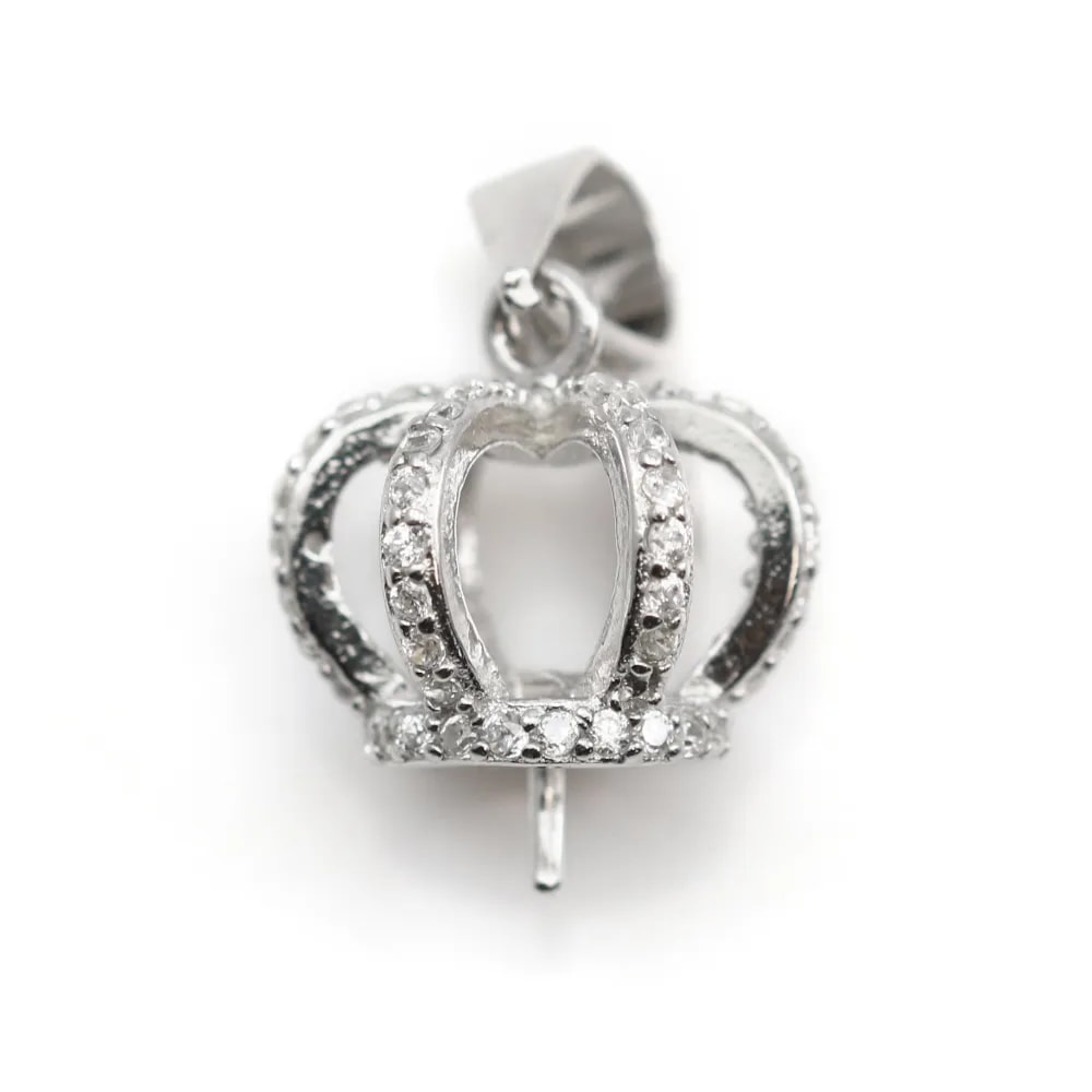 Bélière couronne 20mm  en argent 925 rhodié pour perle semi-percée  x 1pc