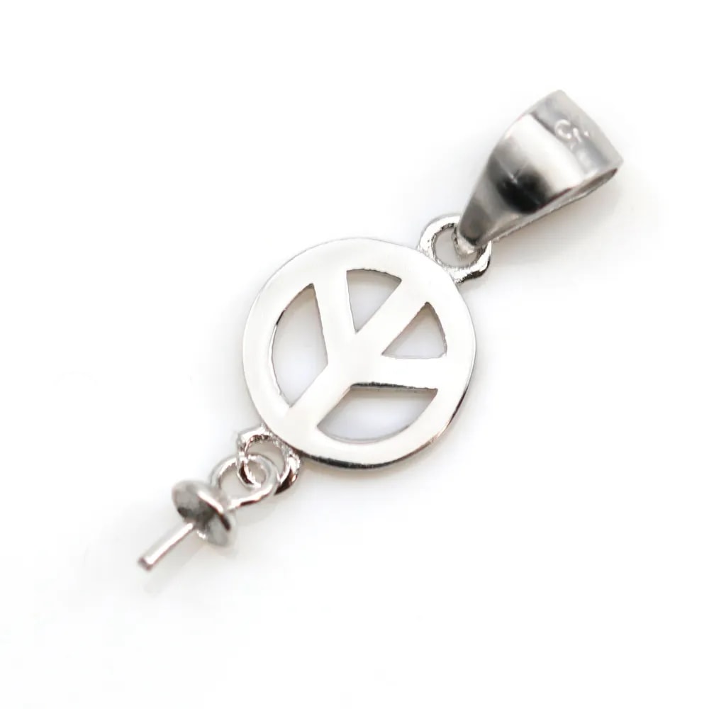 Bélière peace love 8mm en argent 925 rhodié pour perle semi-percée  x 1pc