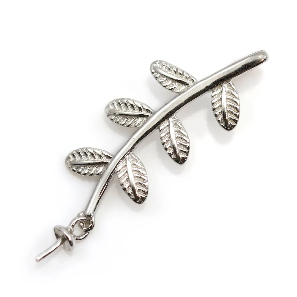 Pendant-holder leaf 25mm 925 silver for half-drilled pearl x 1pc