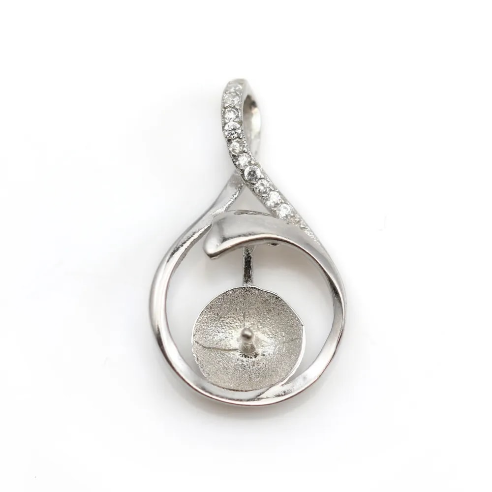 Heart pendant 22.50x8.30mm 925 silver and zirconium for half-drilled pearl x 1pc