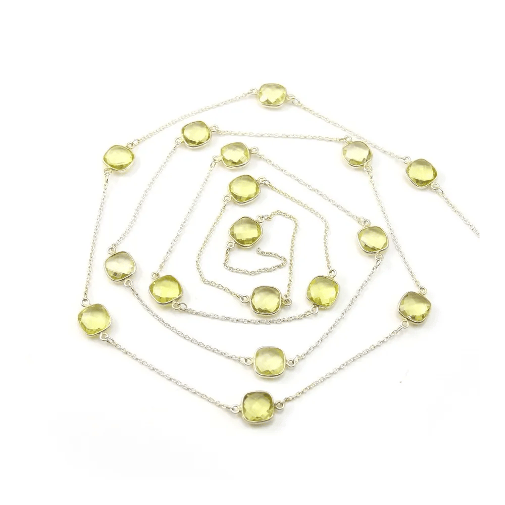 Chaîne Argent  avec Citrine Sertie Carré  11mm x 50cm