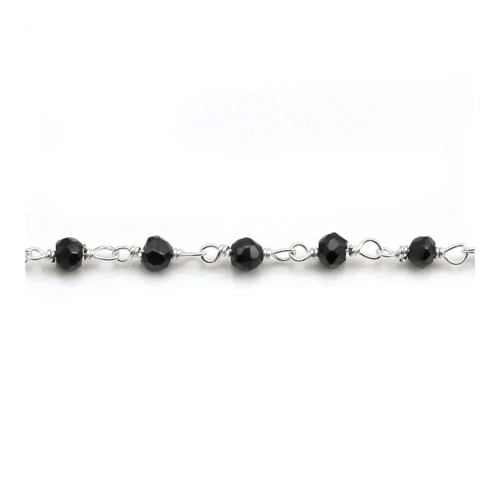 Chaîne Argent  avec Spinelle Noir en 3-4mm x 20cm