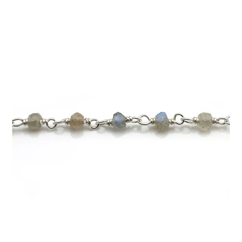 Chaîne Argent avec  Labradorite en 3-4mm x 20cm