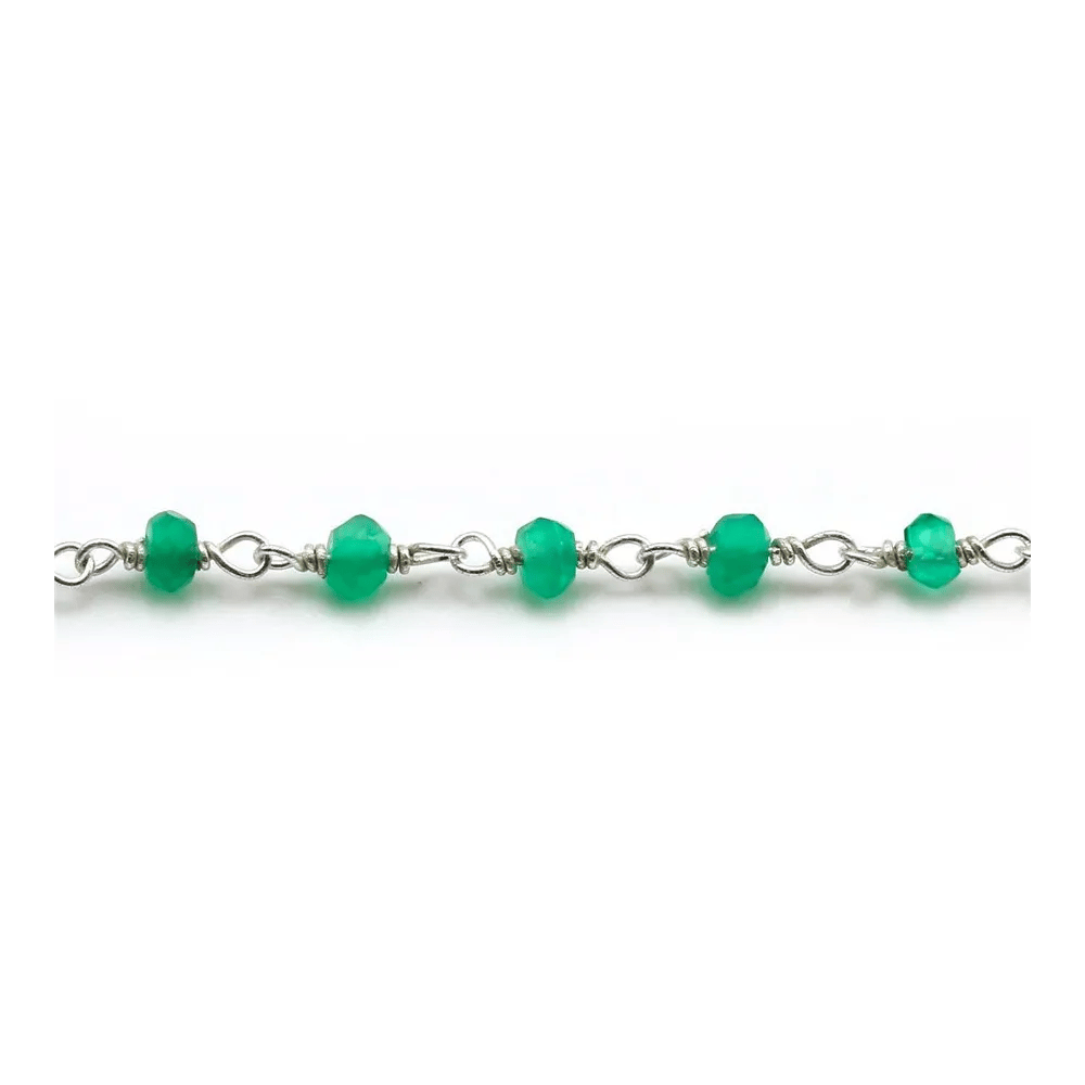 Chaîne Argent avec Agate Vert en 3-4mm x 20cm