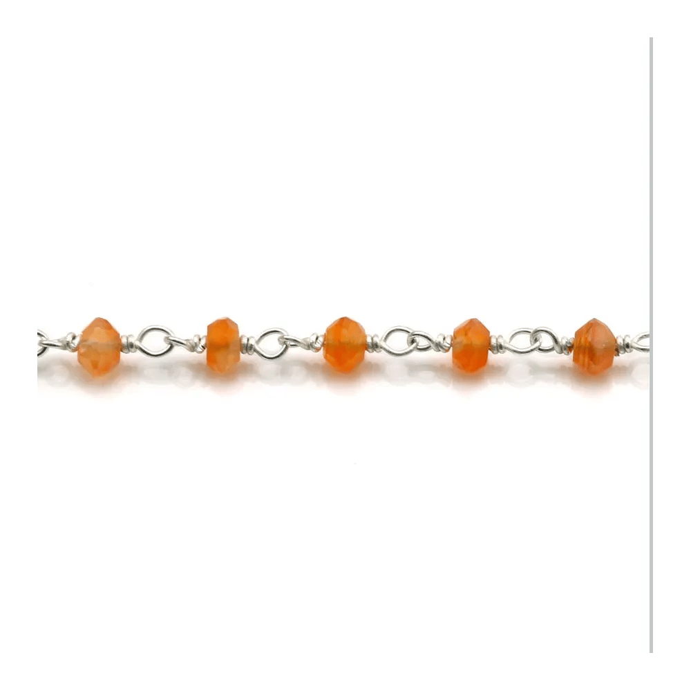 Chaîne Argent avec Cornaline en 3-4mm x 20cm
