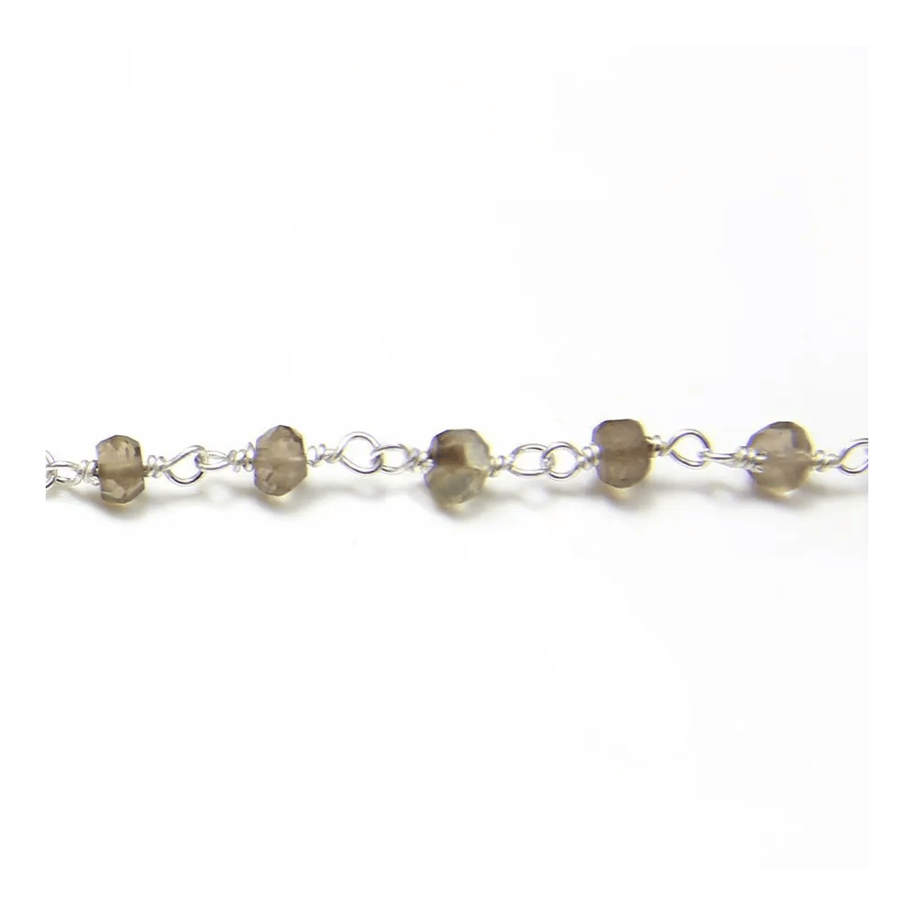 Chaîne argent avec quartz fumé en 3-4mmx 20cm