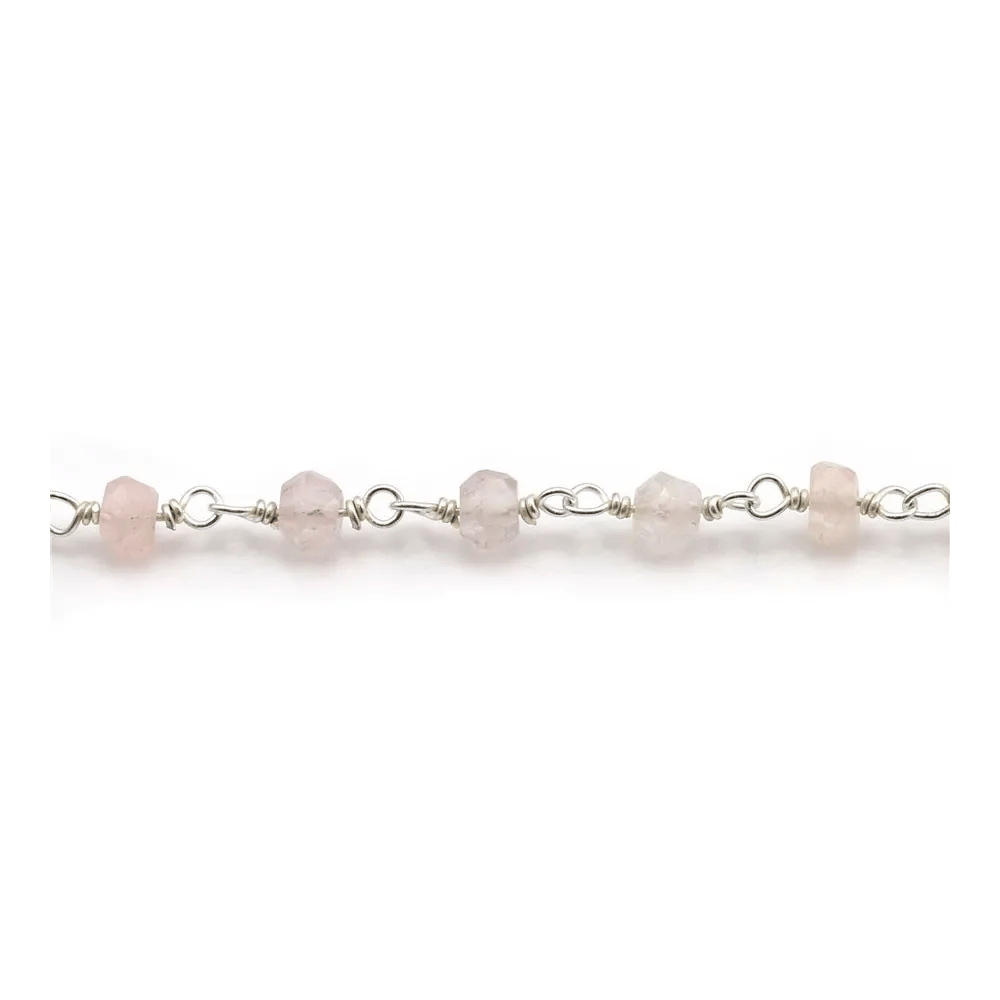 Chaîne Argent avec Quartz Rose en 3-4mm x 20cm