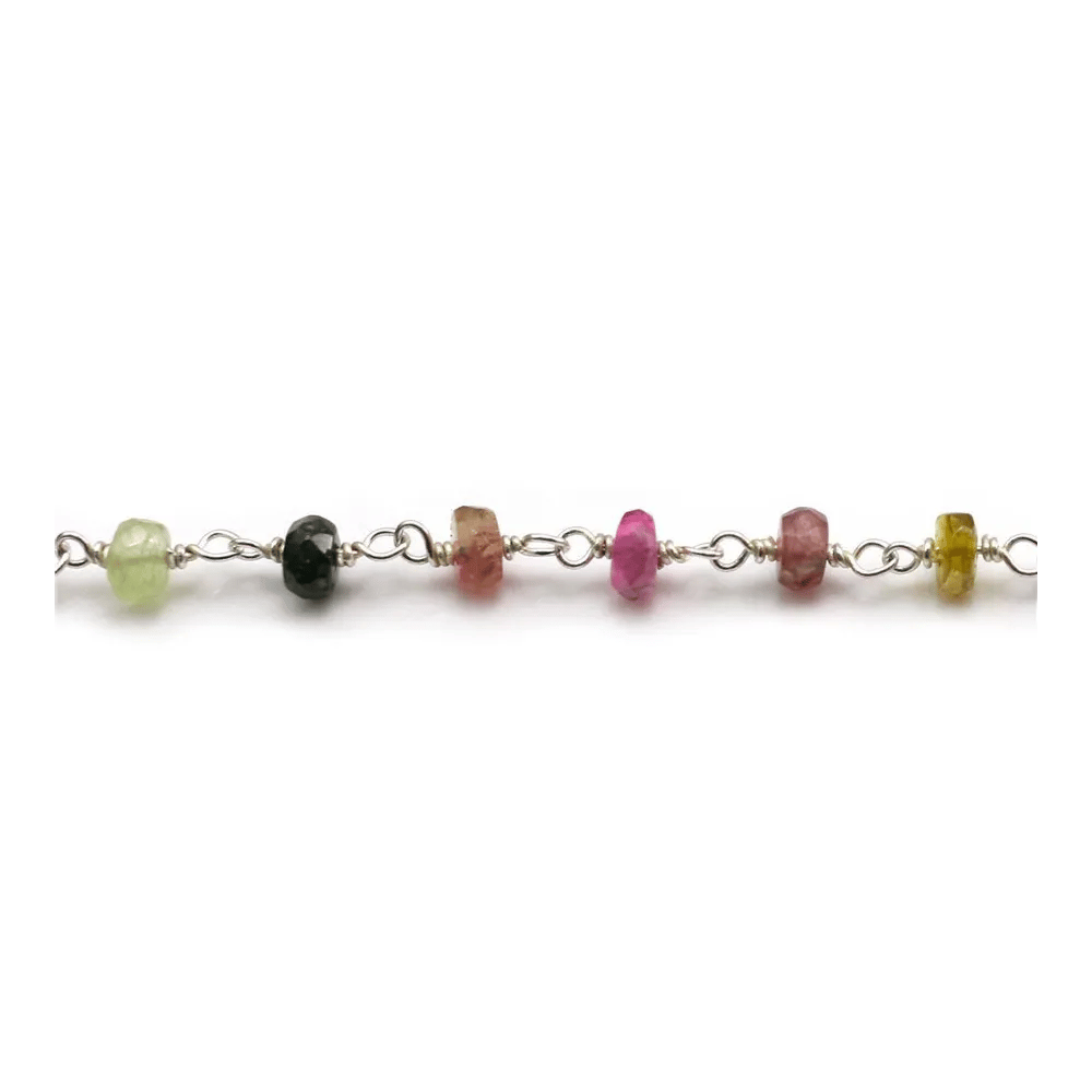 Chaîne Argent avec Tourmaline en 4-5mm x 20cm