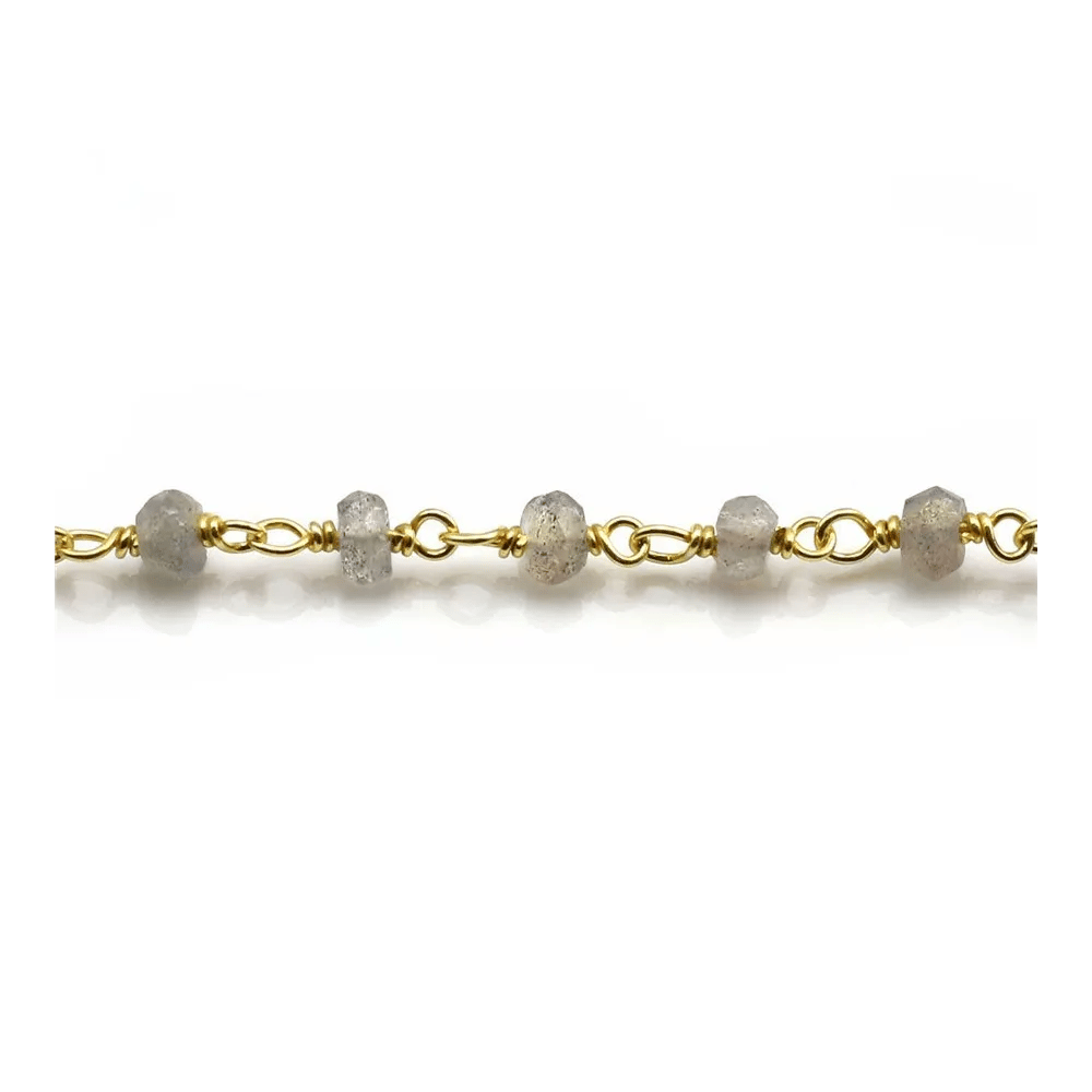 Chaîne Argent Doré avec  Labradorite en 3-4mm x 20cm