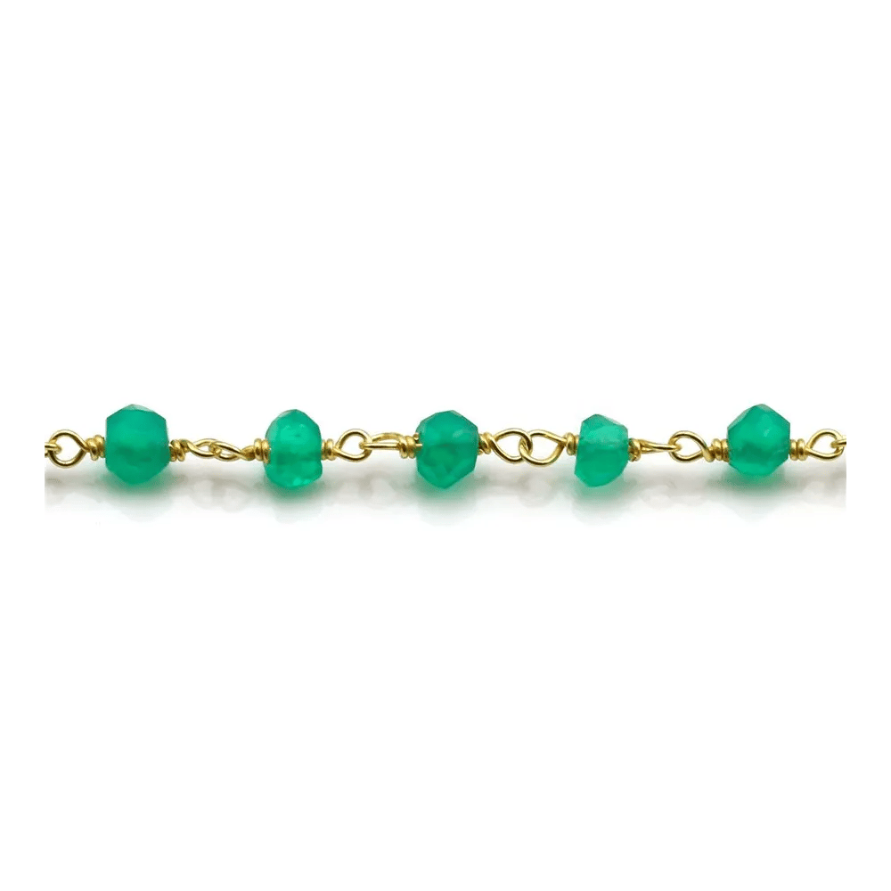 Chaîne Argent Doré avec Agate Vert en 3-4mm x 20cm