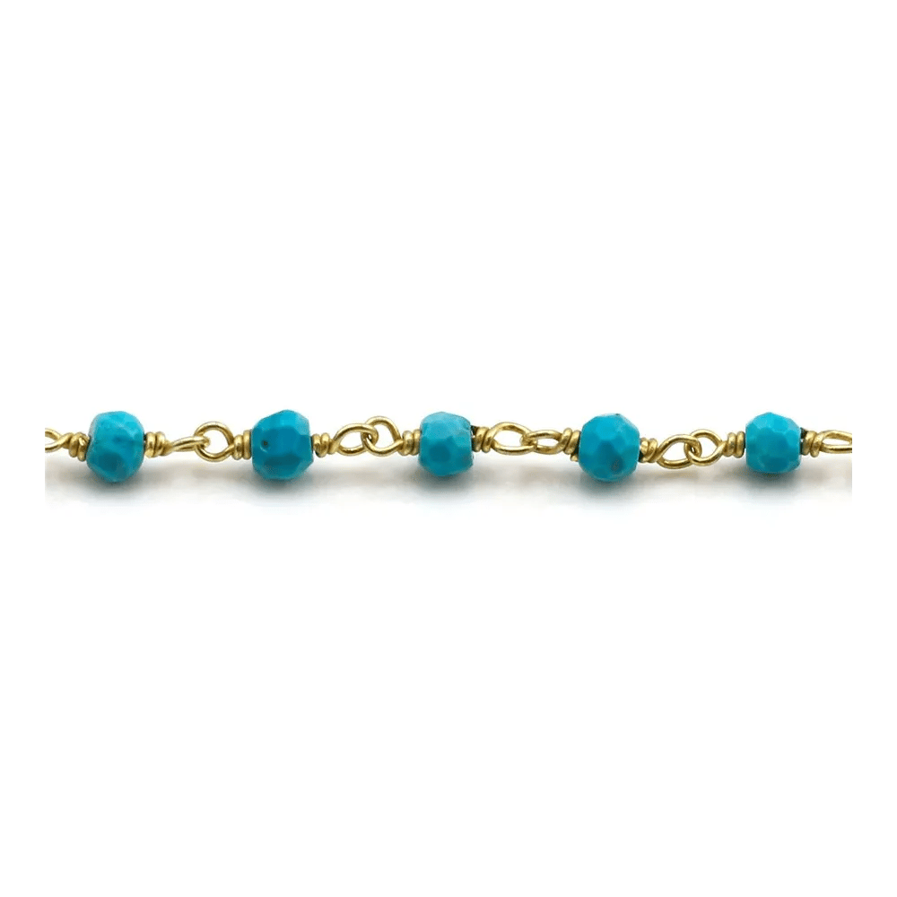 Chaîne Argent Doré avec Turquoise reconstitué en 3-4mm x 20cm