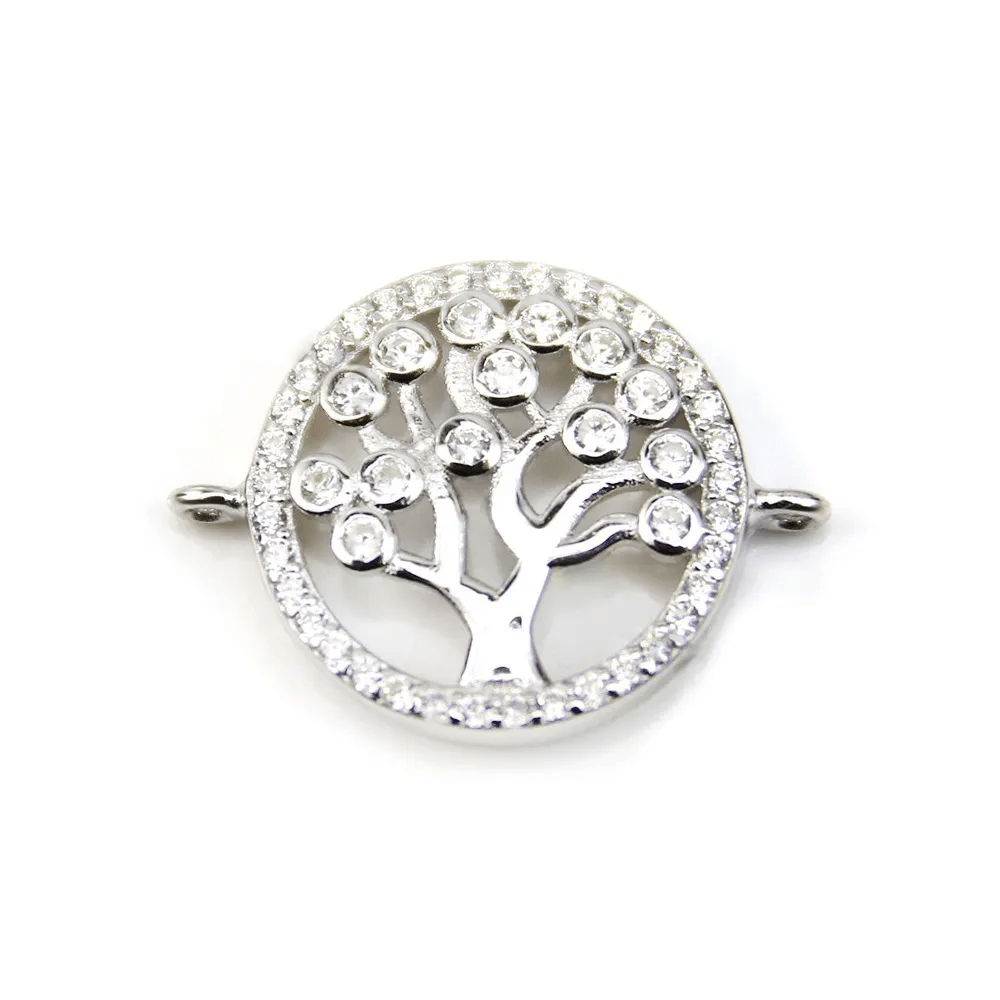 Breloque arbre en argent 925 & zirconium 15mm avec 2 anneaux