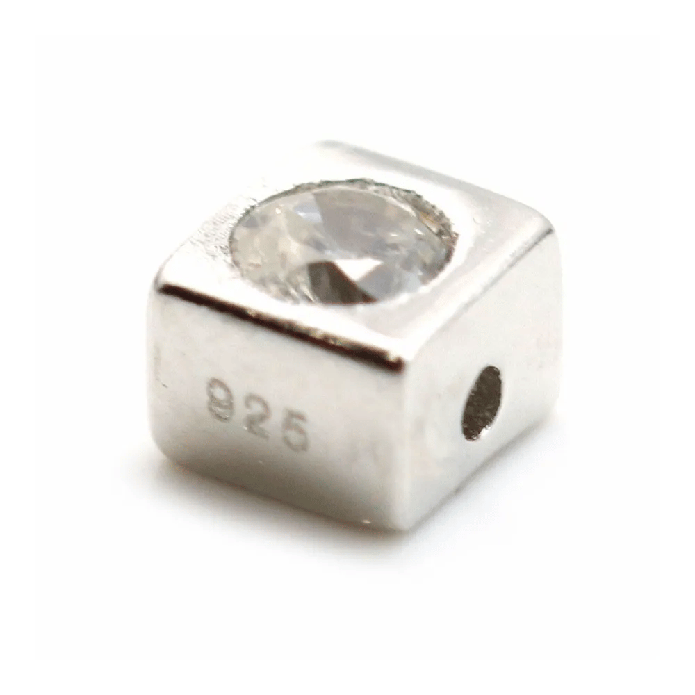 Intercalaire carré en argent 925 & avec zirconium 4mm x 1pc
