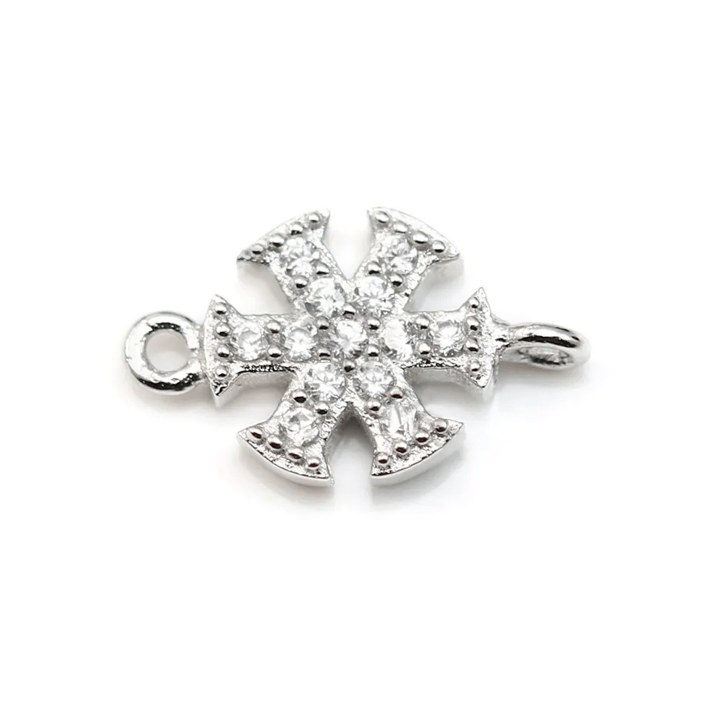 Breloque en argent 925 coeur & zirconium avec 2 anneaux 8x14mm x 1pc