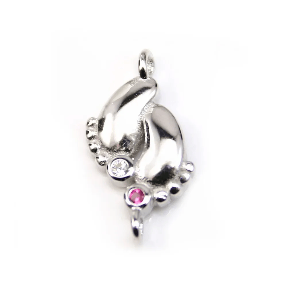 Breloque en argent 925 pieds&zirconium avec 1 anneau 9x14mm x 1pc