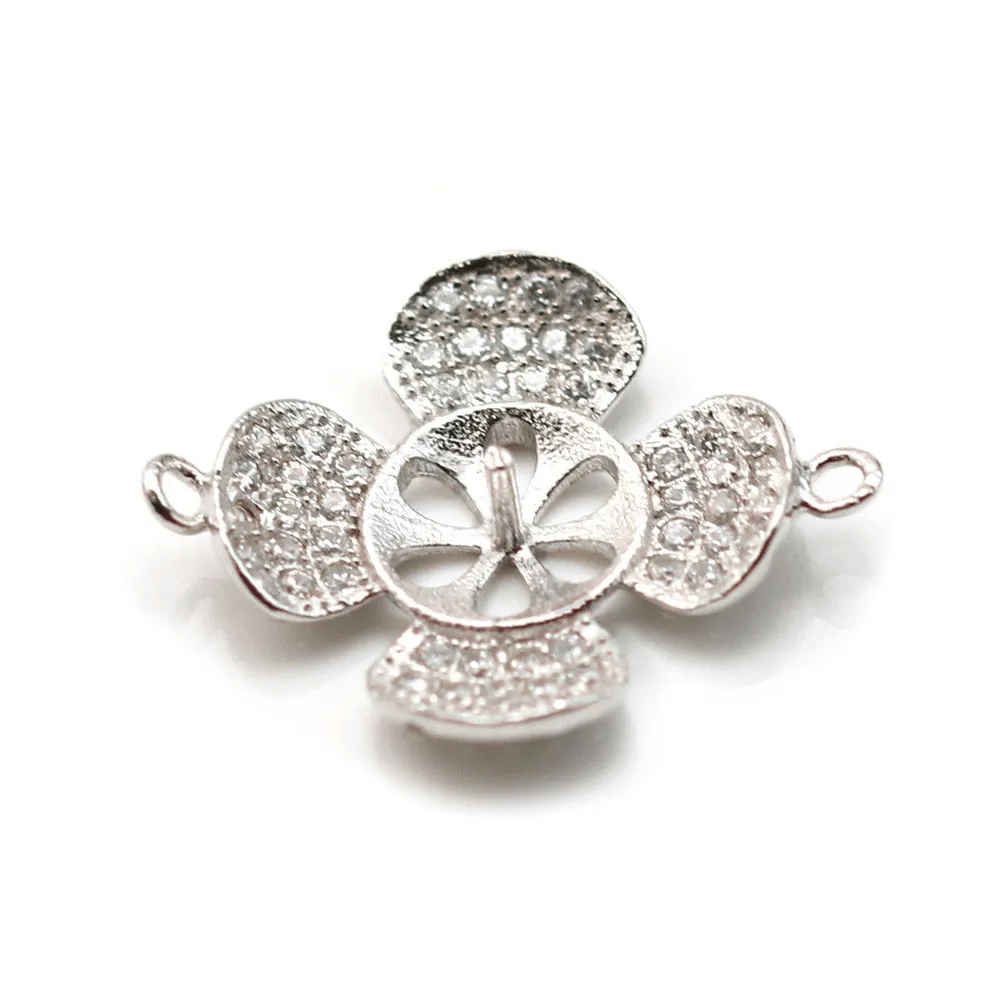 Intercalaire fleur 18mm en argent 925 rhodié pour perle semi-percée  x 1pc