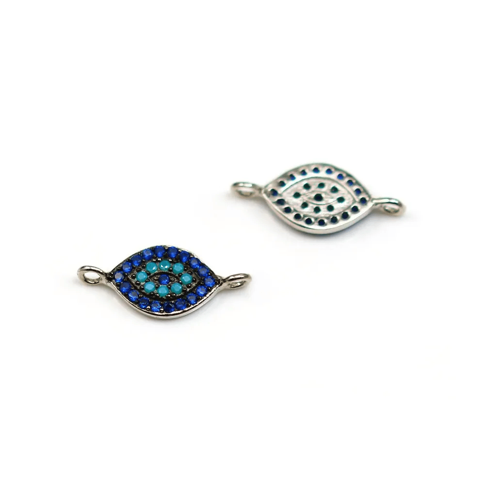 Intercalaire oeil en argent 925 turquoise reconstitué & zirconium 7x17mm x 1pc