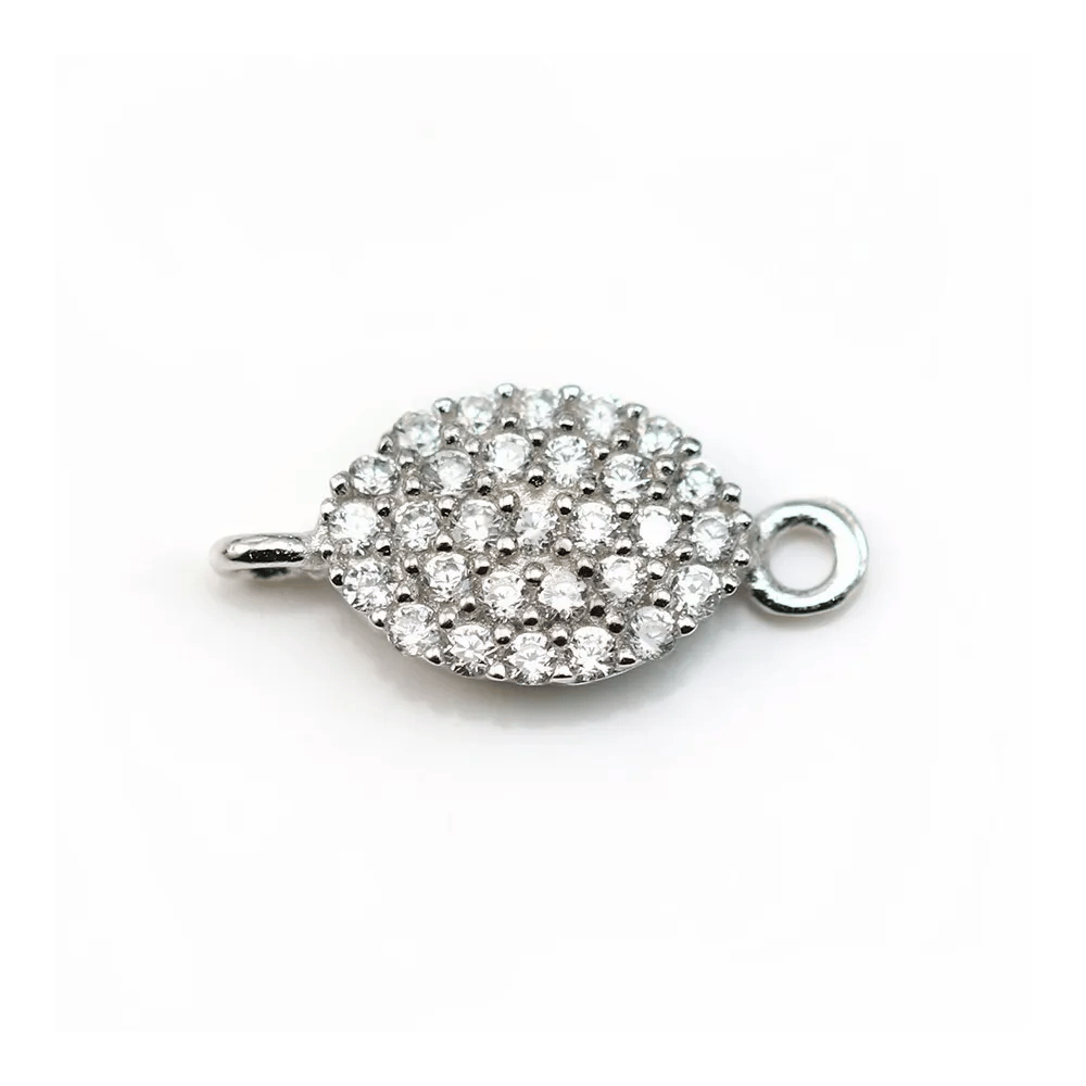 Breloque ovale en argent 925 & zirconium avec 2 anneaux 6x13mm x 1pc
