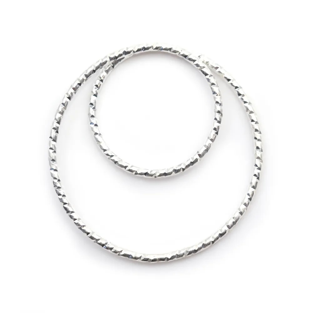 Intercalaire double rond martèle ,22mm, argent 925  x 1pcs