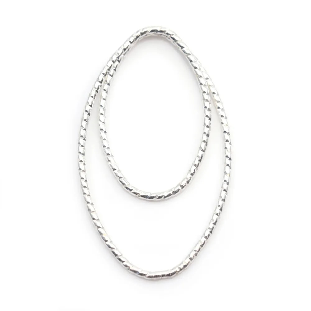 Intercalaire double ovale martèle ,17x27mm, argent 925  x 1pcs