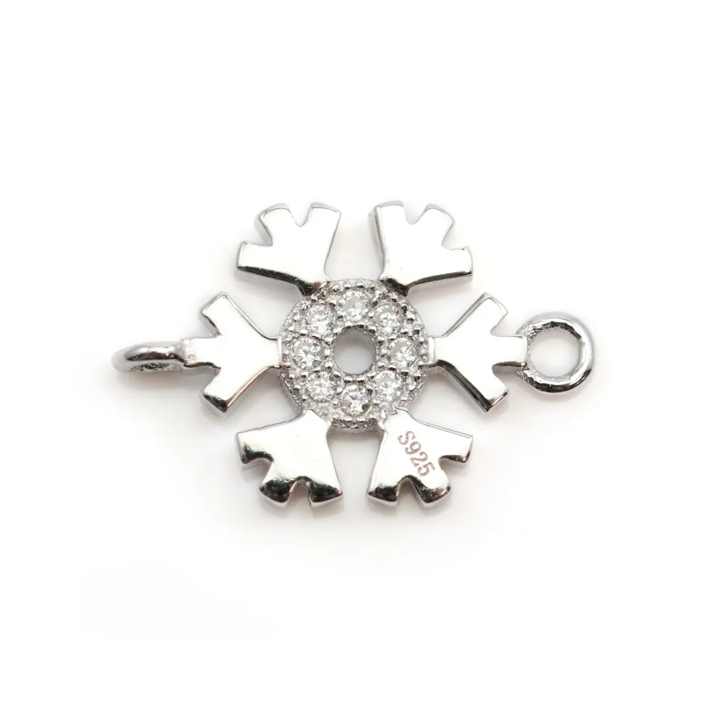 Breloque en argent 925 fleur& zirconium avec 2 anneaux 8x13mm x 1pc