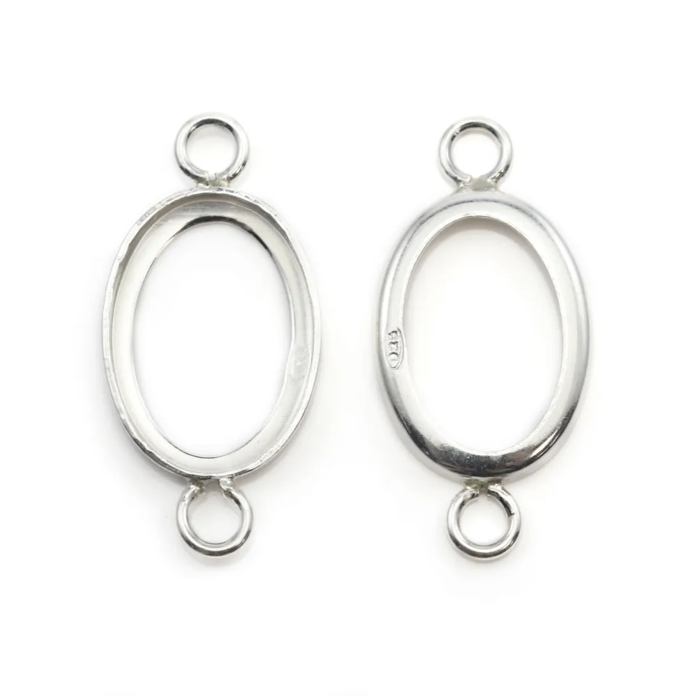 Intercalary oval support  for cabochon ,sterling silver 925, 10X14mm  x 1pc