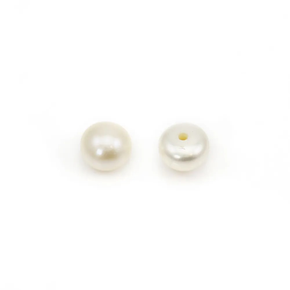 Perles de culture d'eau douce, semi-percée, blanche, bouton, 5.5-6mm x 4pcs