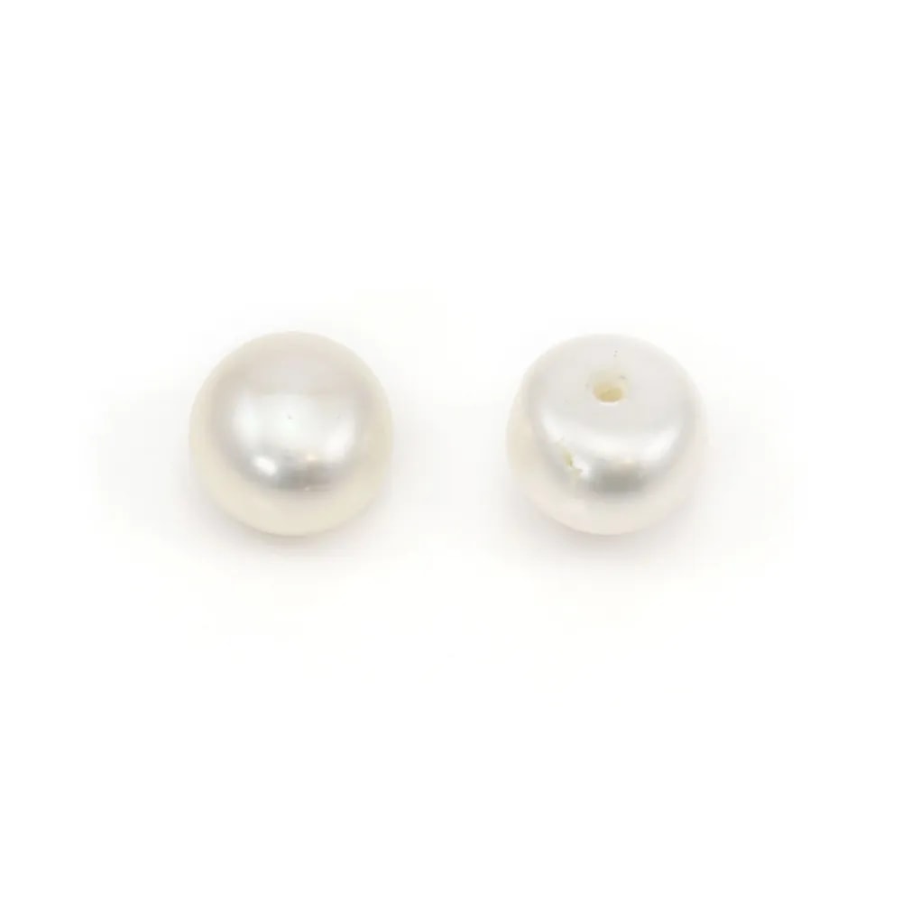Semi-perforated Pearl freshwater white round plat  6-6.5mm x 2pcs