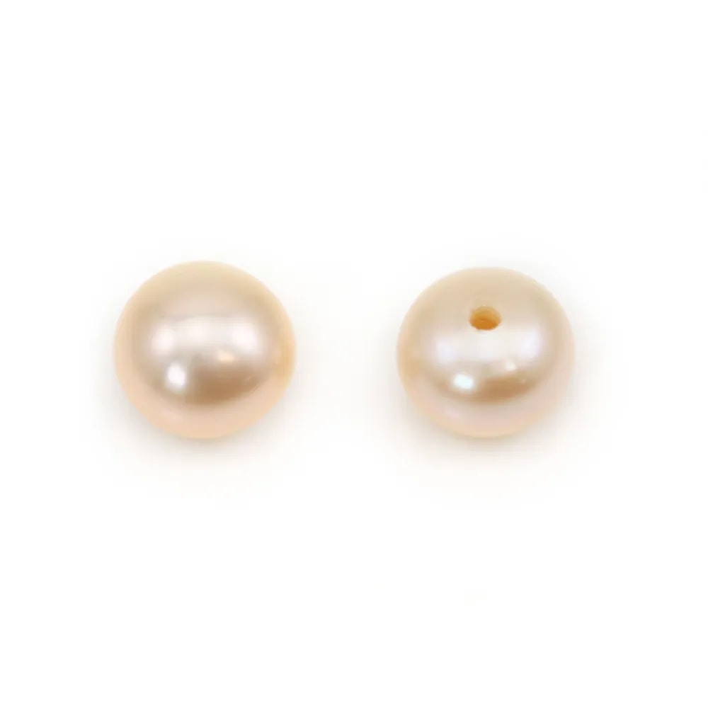 Freshwater cultured pearls, half-perforated, salmon, button, 5-5.5mm x 4pcs