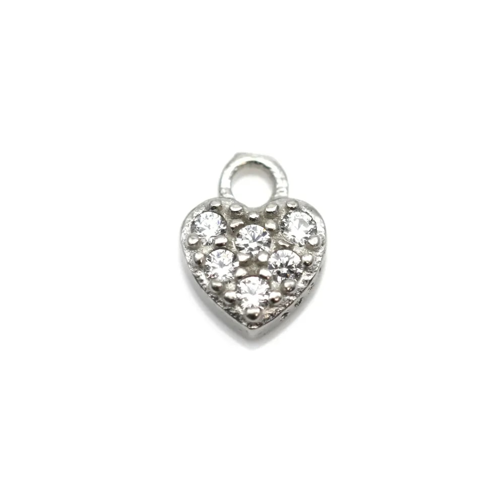 Breloque en argent 925 coeur & zirconium avec 2 anneaux 8x14mm x 1pc