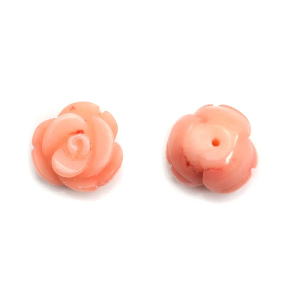 Bambou de mer rose half-percée, fleur, 12mm x1pc