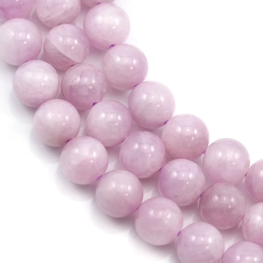 Kunzite de couleur violette, de forme ronde, 10mm x 40cm