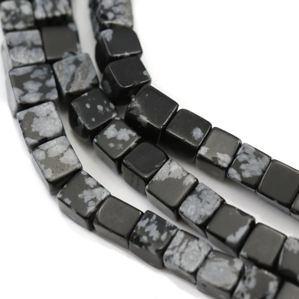 Obsidienne flocon de neige, en forme de cube 4mm x 40cm