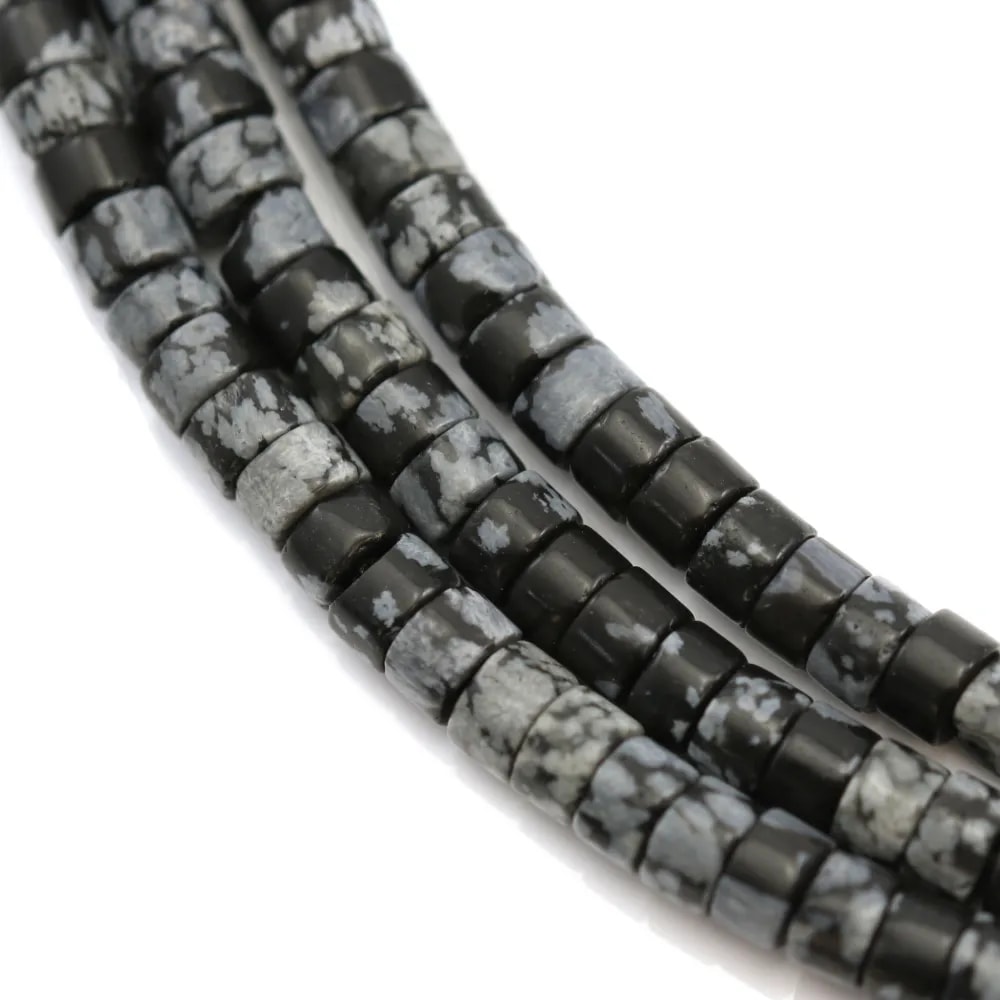 Obsidienne flocon de neige,en forme de rondelle 2x4.5mm x 39cm