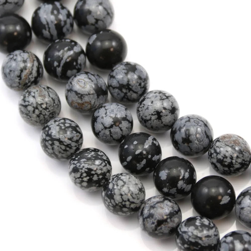 Obsidienne flocon de neige ronde 10mm x 40cm