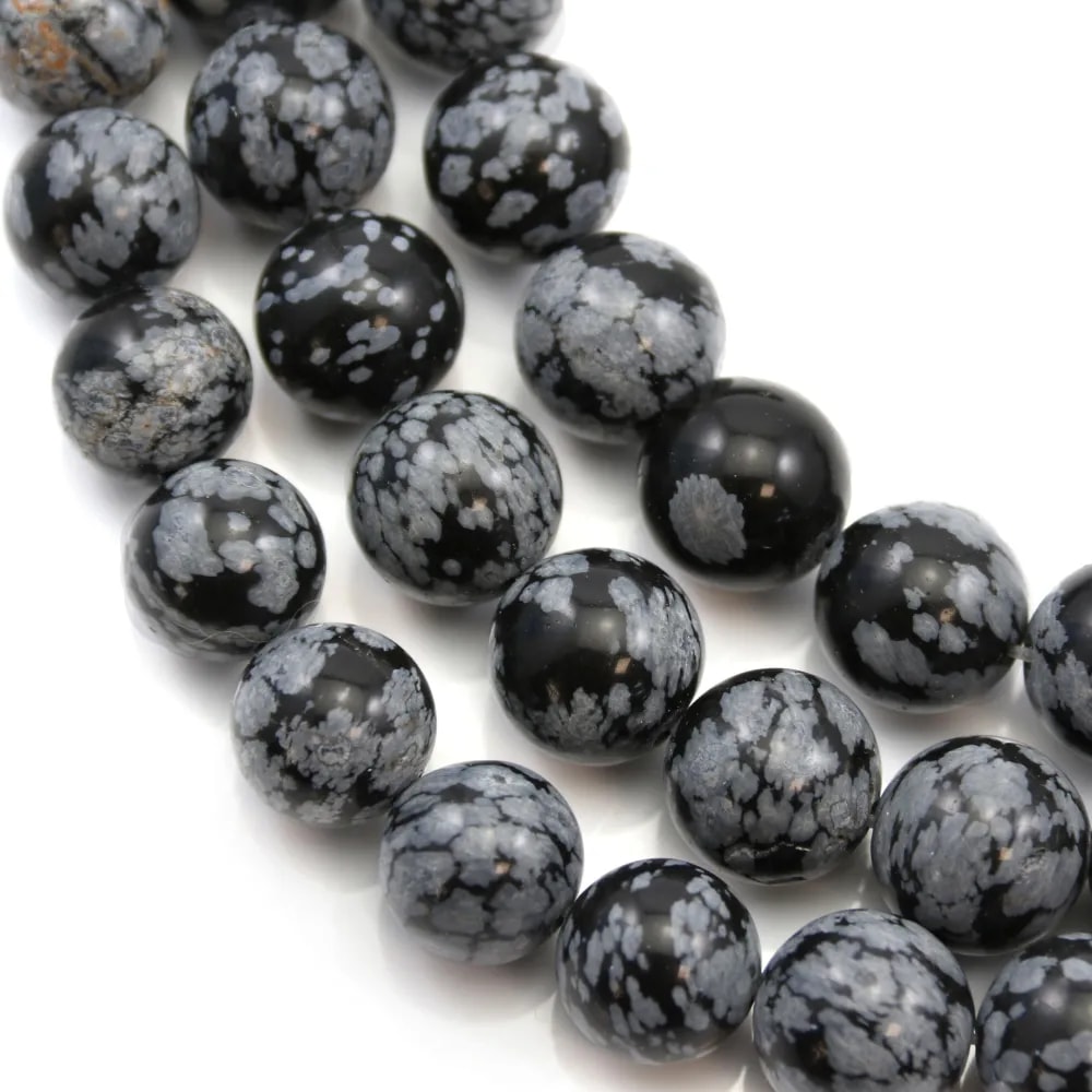 Obsidienne flocon de neige ronde 8mm x 40cm