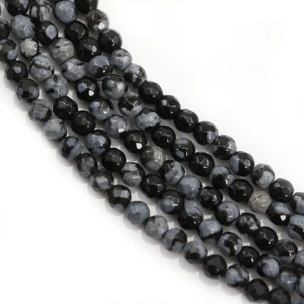Obsidienne flocon de neige ronde facettée 2mm x 40cm