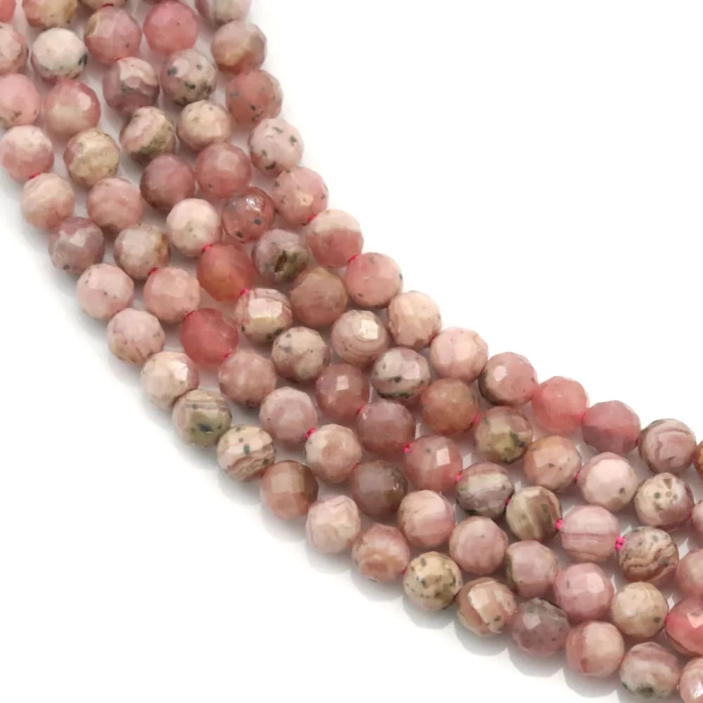 Rhodochrosite on round faceted shape, 4mm x 39cm