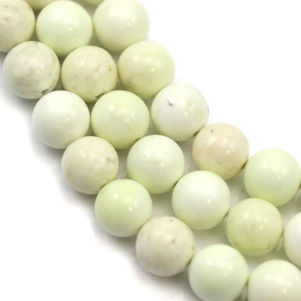 Chrysoprase "lemon", de couleur jaune vert, de forme ronde, 10mm x 39cm