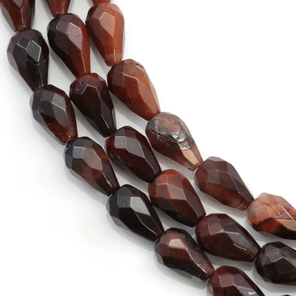 Red tiger eye stone faceted drop 5x8mm x 40cm