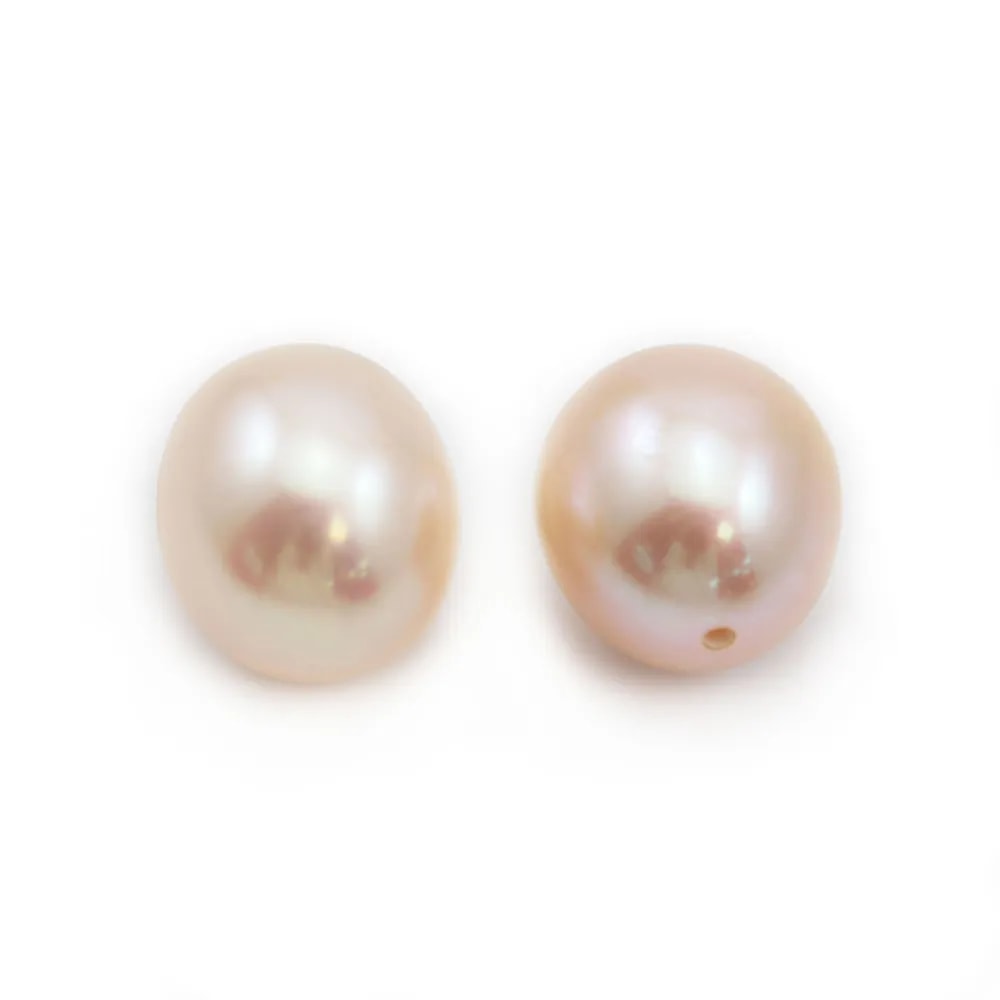 Perle de culture d'eau douce, semi-percée, saumon, ovale, 10-10.5mm x 1pc