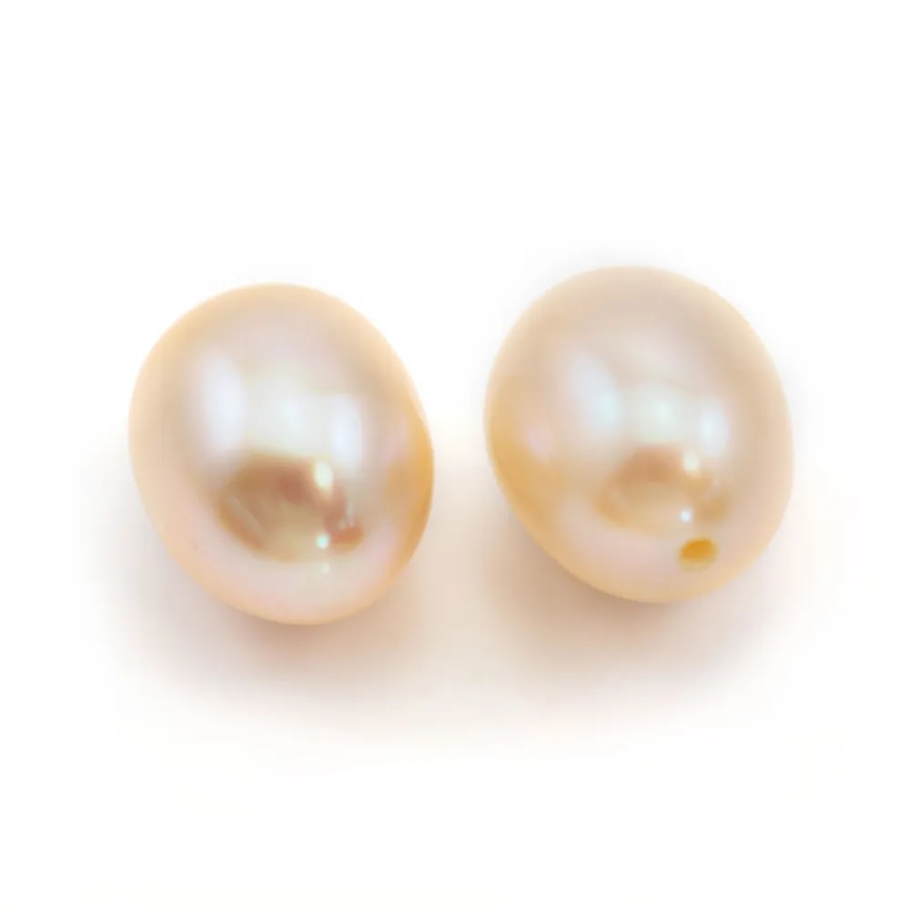 Perle de culture d'eau douce, semi-percée, saumon, ovale, 8-8.5mm x 1pc