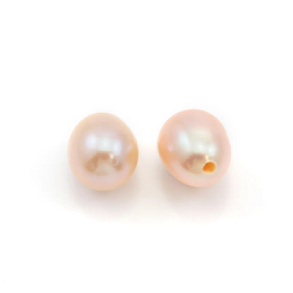 Perles de culture d'eau douce, semi-percée, saumon, ovale, 5-5.5mm x 2pcs