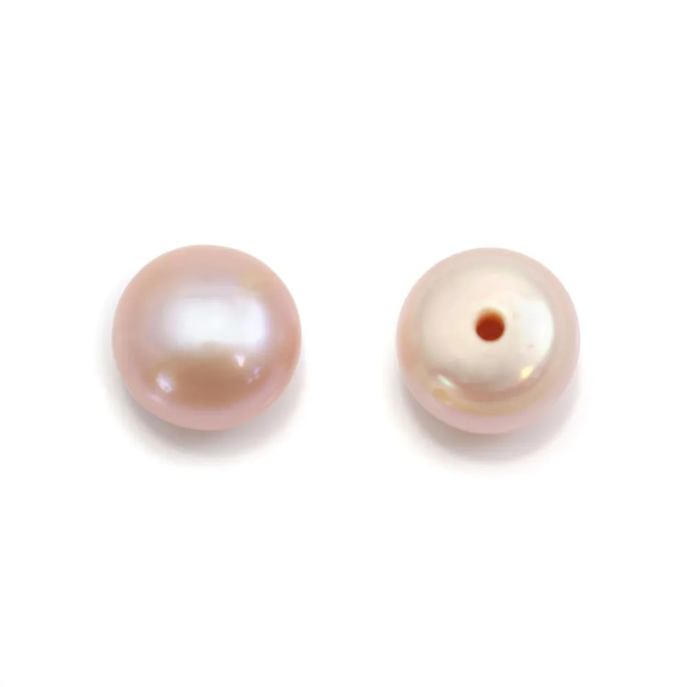 Perles de culture d'eau douce, semi-percée, mauve, bouton, 7-7.5mm x 2pcs