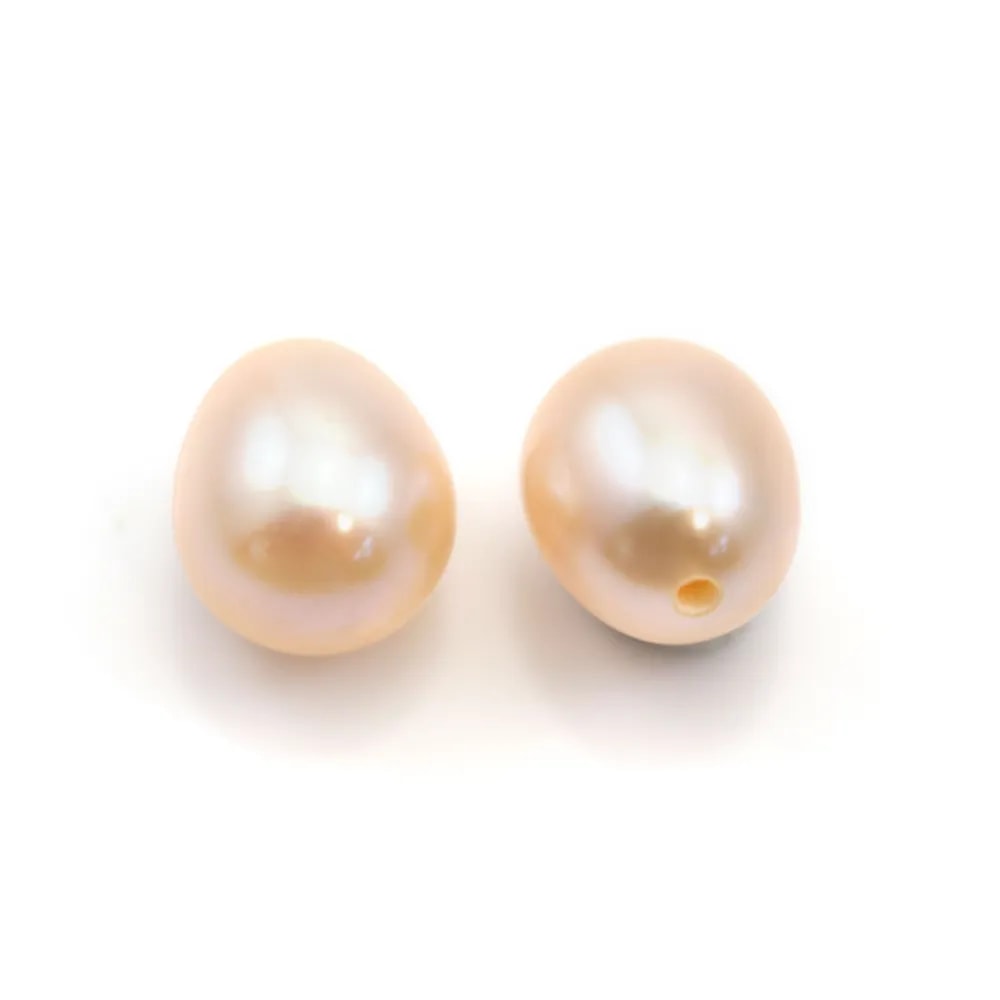 Perle de culture d'eau douce, semi-percée, saumon, ovale, 6-6.5mm x 1pc