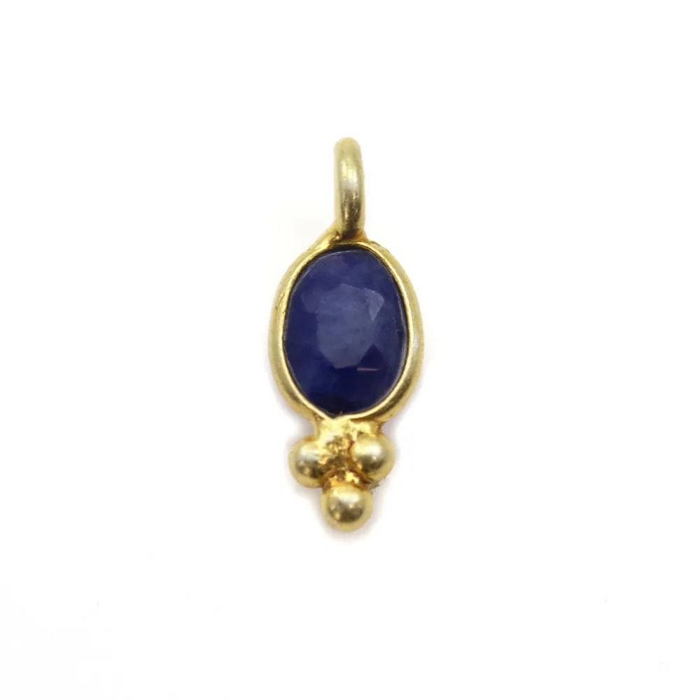Breloque en Pierre traitée couleur saphir ovale sur argent 925 doré à l'or fin 4x11mm x 2pcs